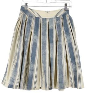 Anthropologie Maeve Pitter Patter Pleated Blue Cream Brushstroke Stripe Skirt 10